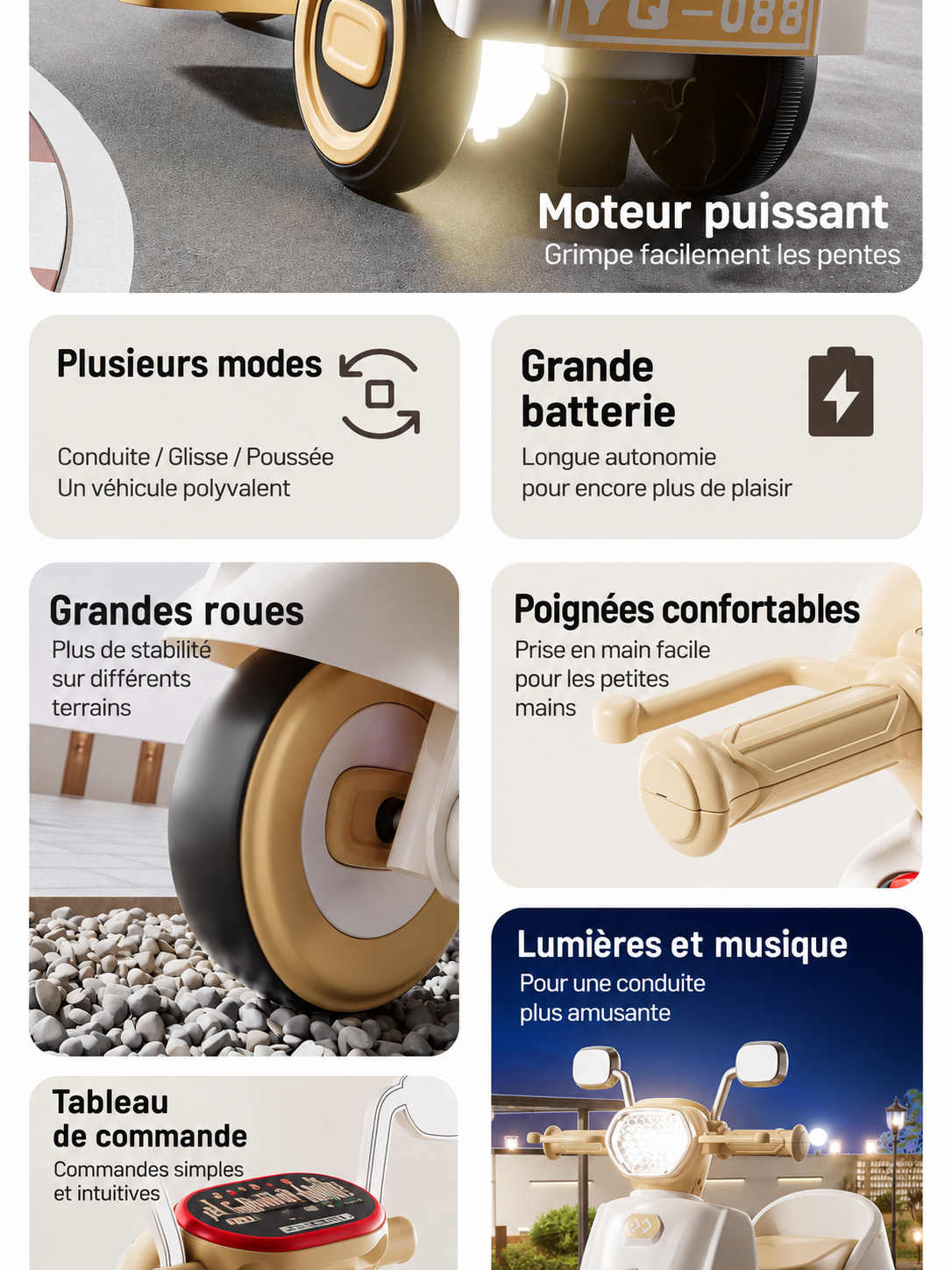 Scooter électrique pour enfant avec informations techniques